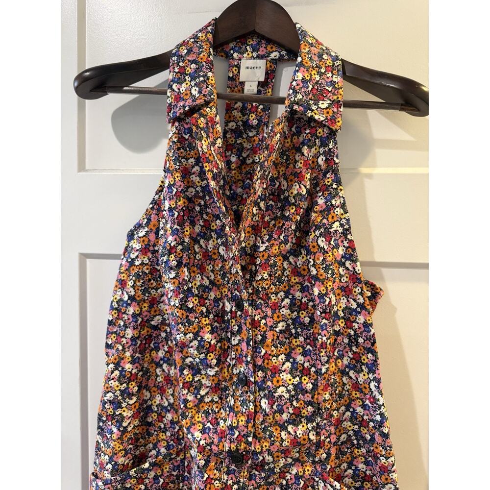 MAEVE x ANTHROPOLOGIE | Sleeveless T-Back Mini Dress Collared Floral | Large - Picture 3 of 13